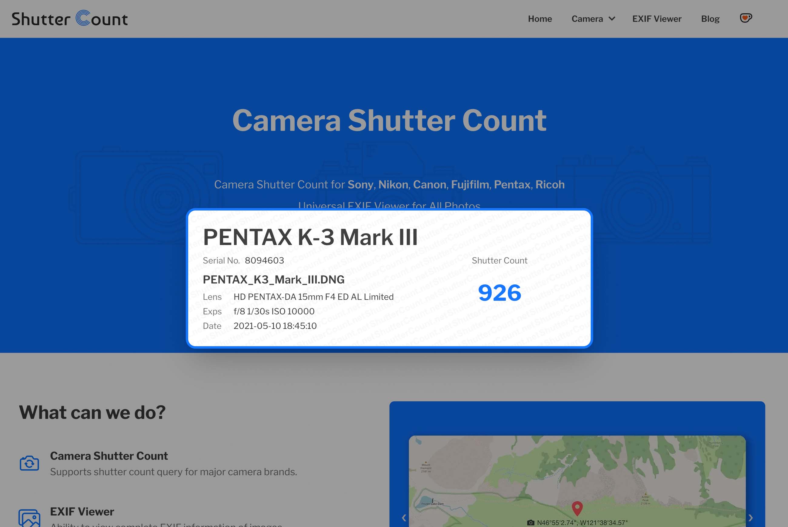 Pentax Shutter Count Report
